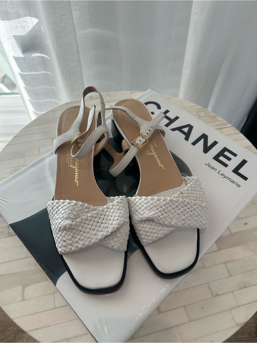 Salvatore Ferragamo White Braided Leather Slingback Sandals
New never worn